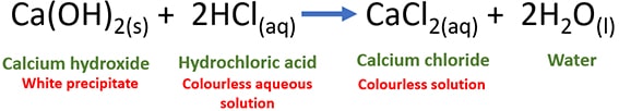 calcium hydroxide and hydrochloric acid Ca(OH)2 + HCl